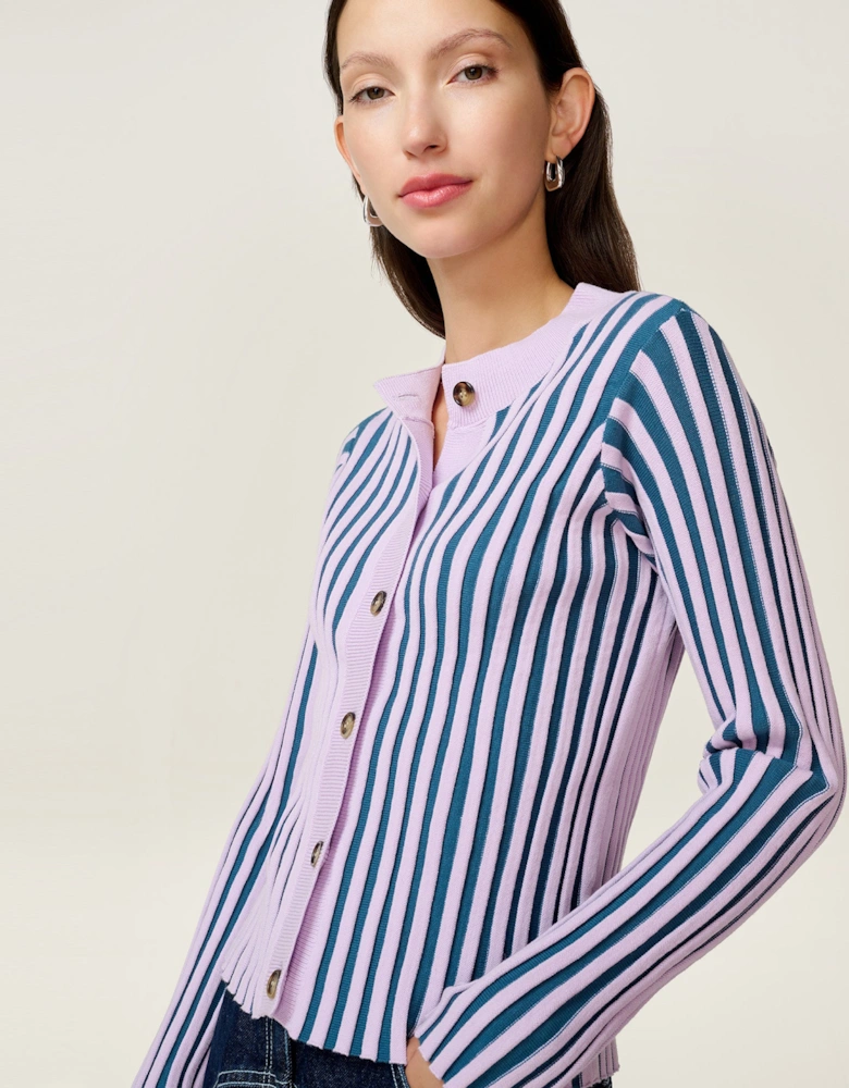 Daisy Stripe Cardigan in Navy and Lilac