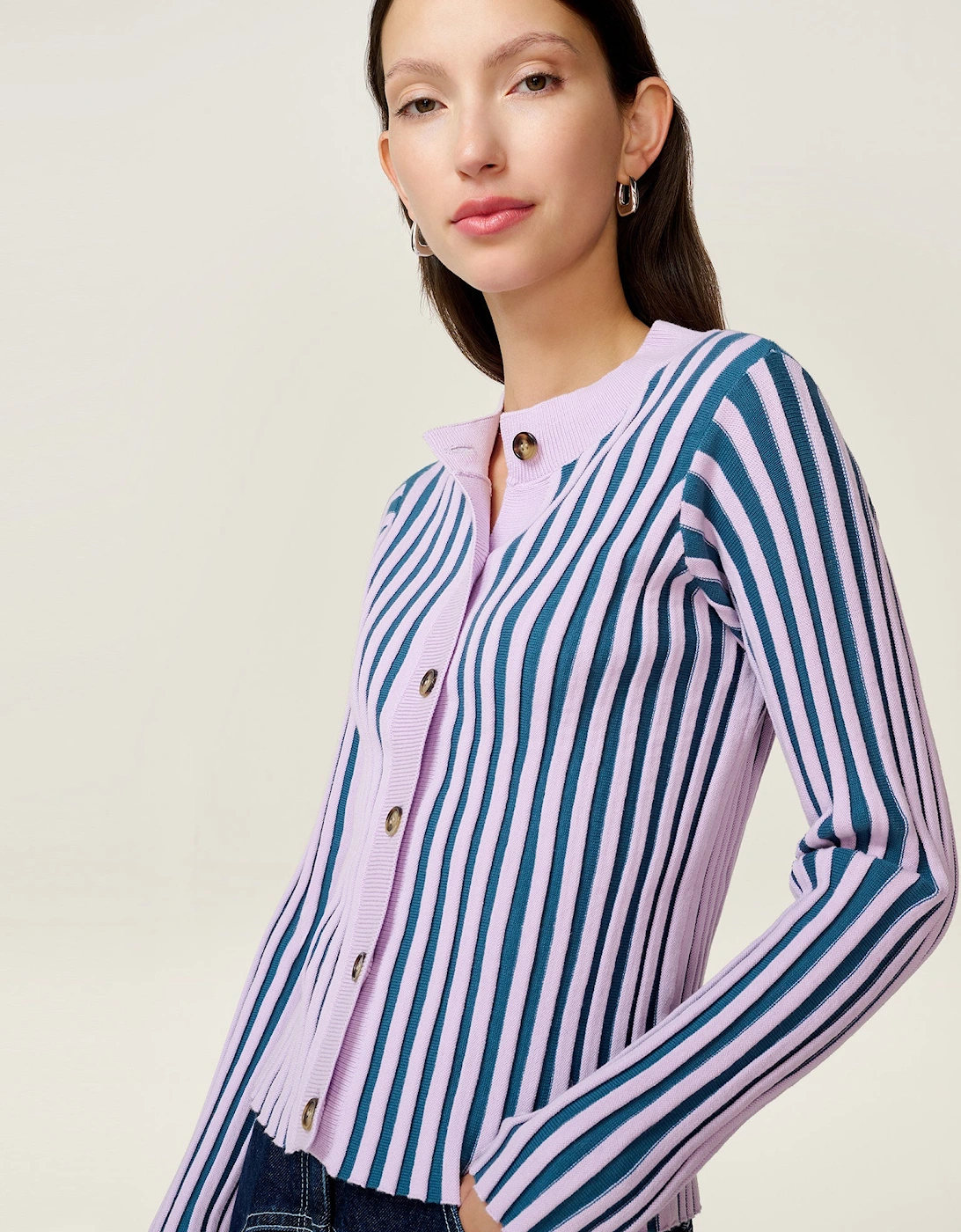 Daisy Stripe Cardigan in Navy and Lilac