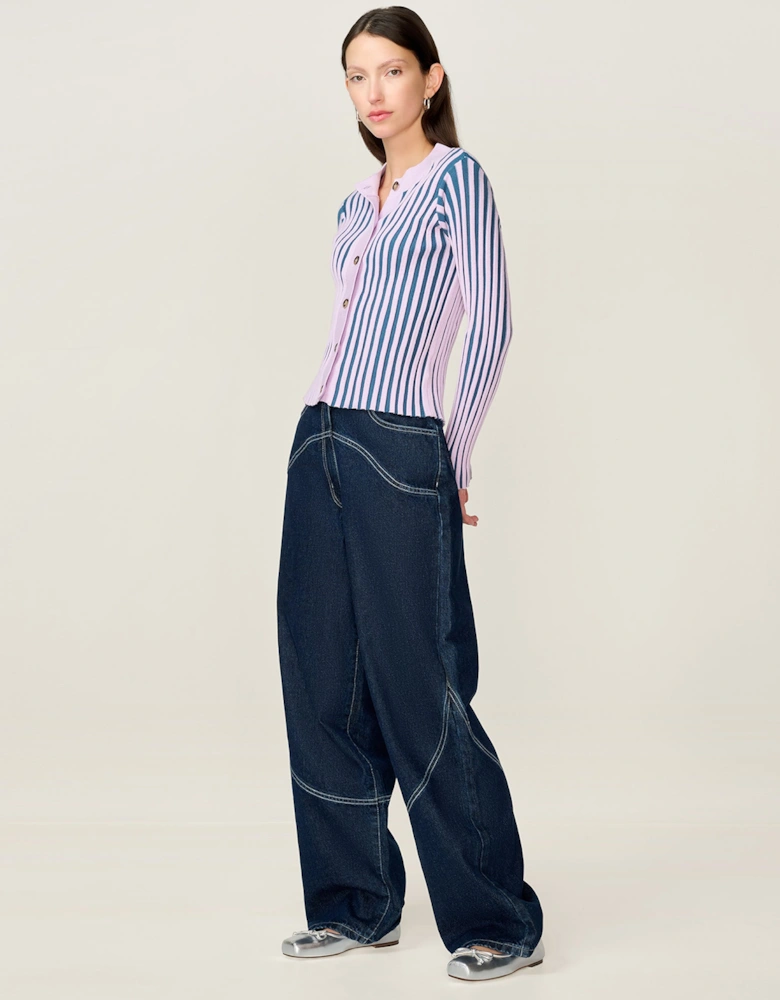 Daisy Stripe Cardigan in Navy and Lilac