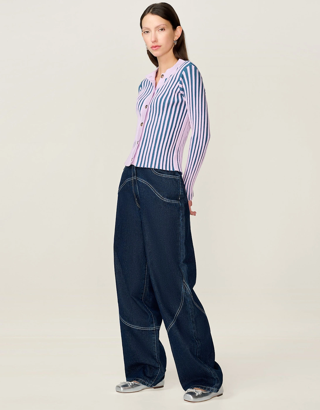 Daisy Stripe Cardigan in Navy and Lilac