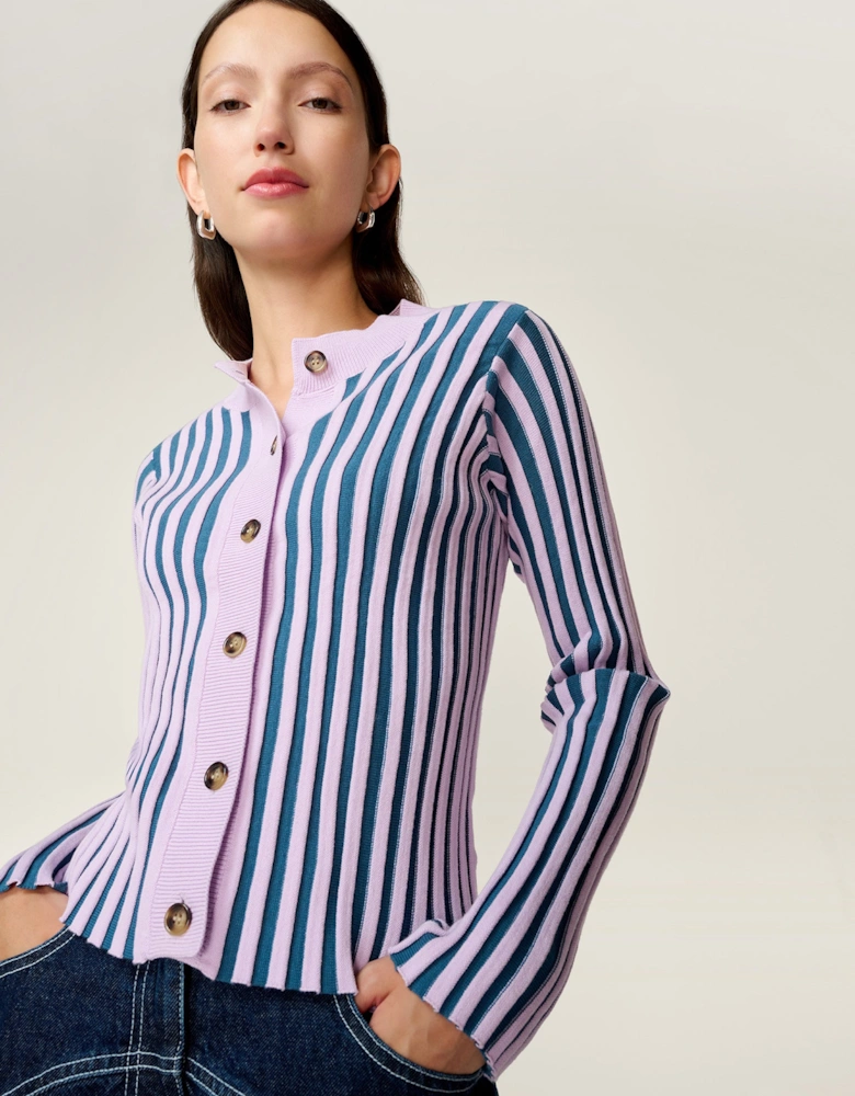Daisy Stripe Cardigan in Navy and Lilac