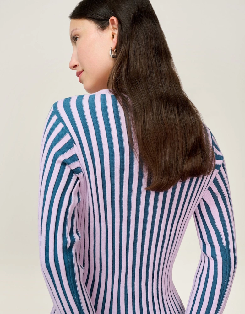 Daisy Stripe Cardigan in Navy and Lilac