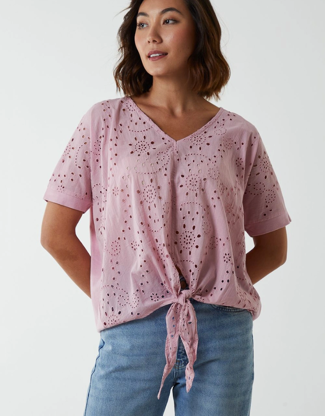 Broderie Batwing Knot Front Top, 2 of 1
