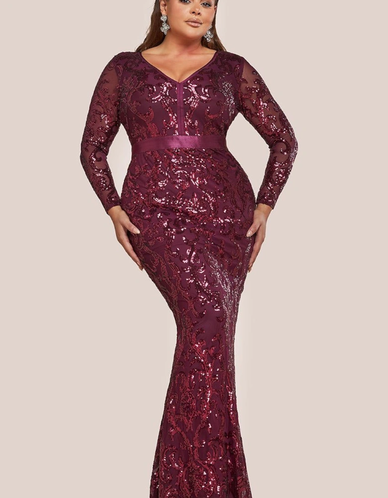 Embroidered Sequin & Mesh Maxi Dress