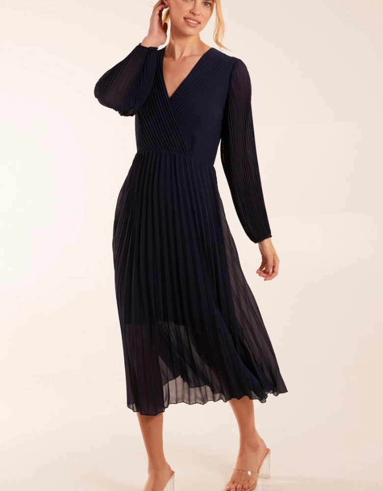 Wrap Front Pleated Maxi Dress