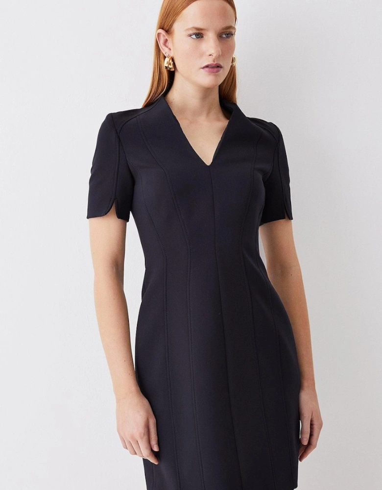 Italian Compact Scuba Jersey Seamed A Line Mini Dress