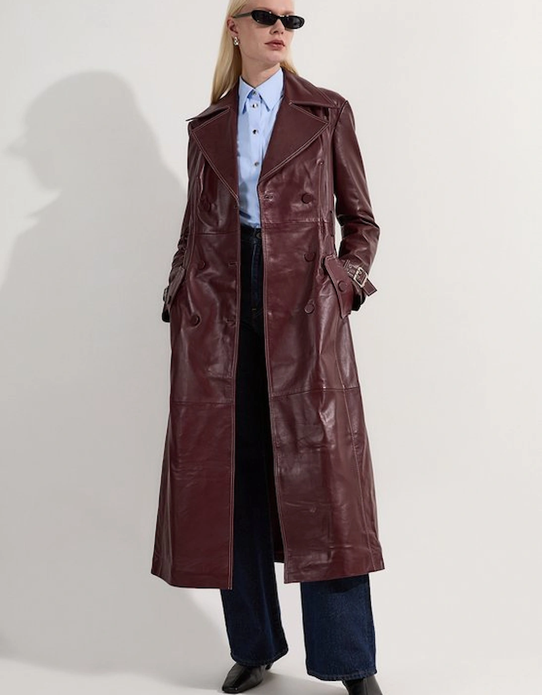 Leather Stitch Detail Tailored Trench Coat, 5 of 4