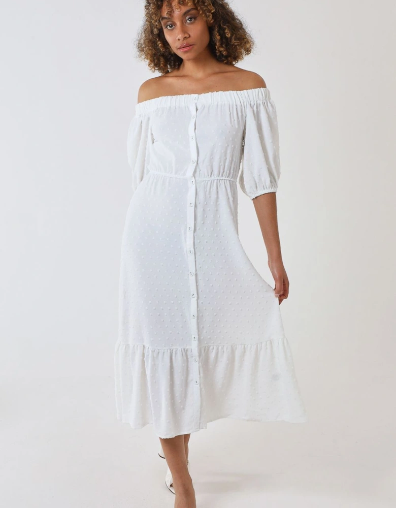 Bardot Button Through Maxi Dress
