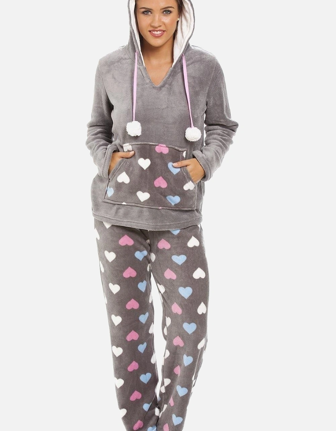 Multicoloured Heart Print Supersoft Pyjama Set, 2 of 1