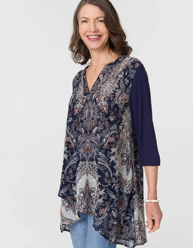 Paisley 3/4 Sleeve Semi Sheer Tunic Top