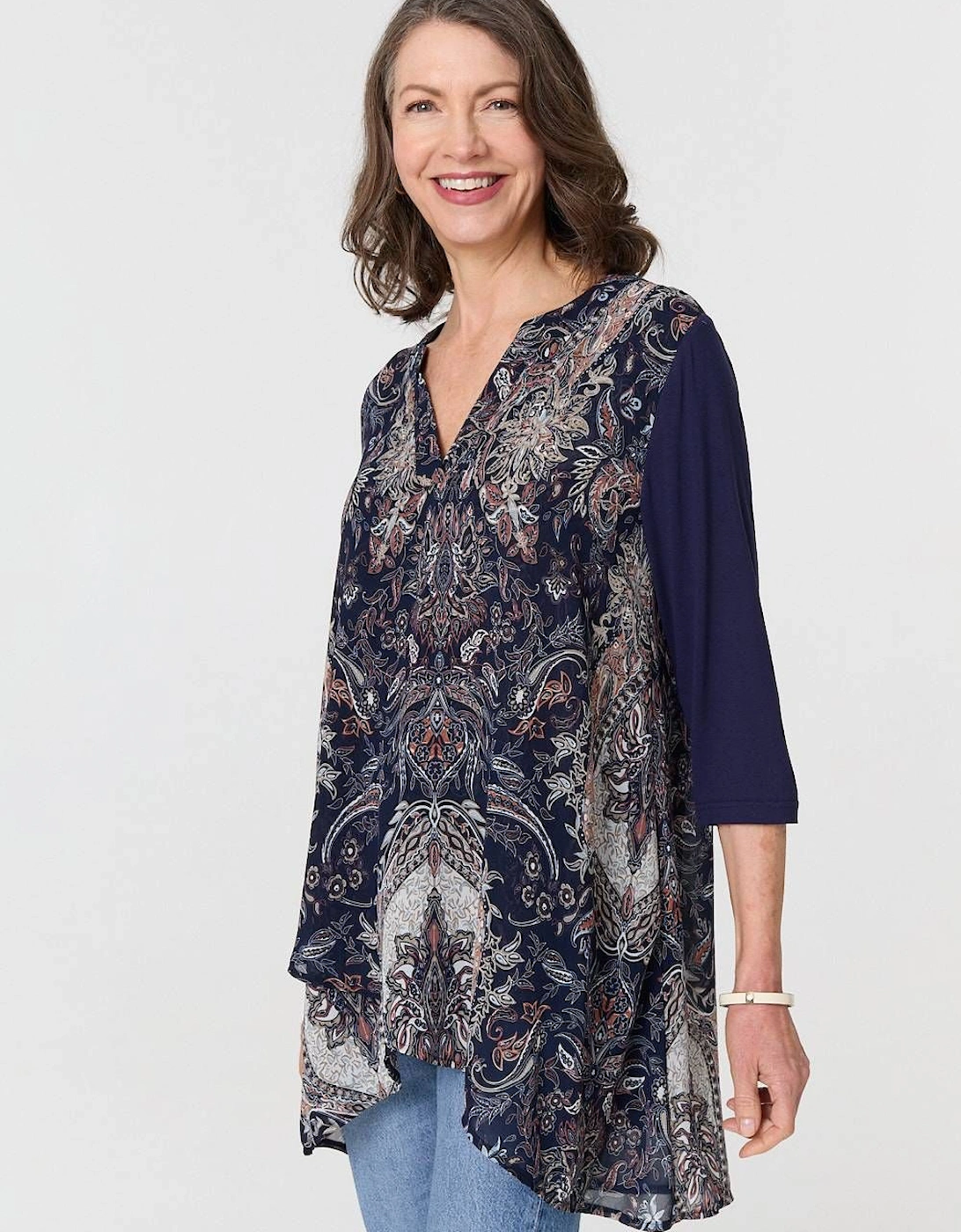 Paisley 3/4 Sleeve Semi Sheer Tunic Top, 2 of 1