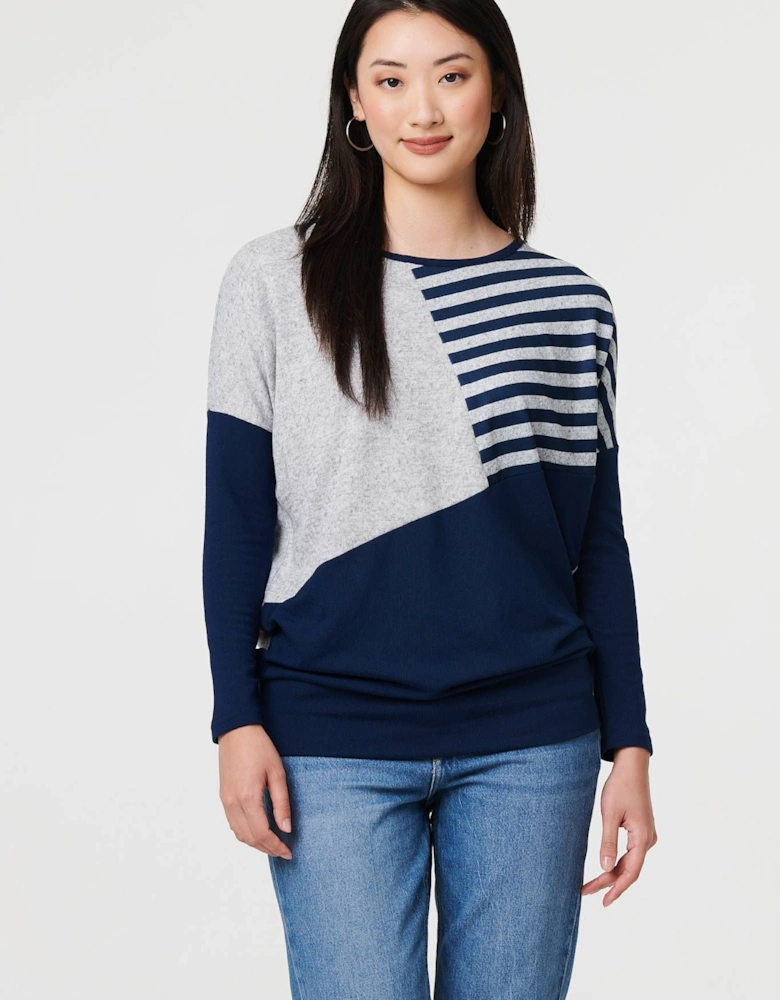 Geo Print Long Sleeve Drop Shoulder Top