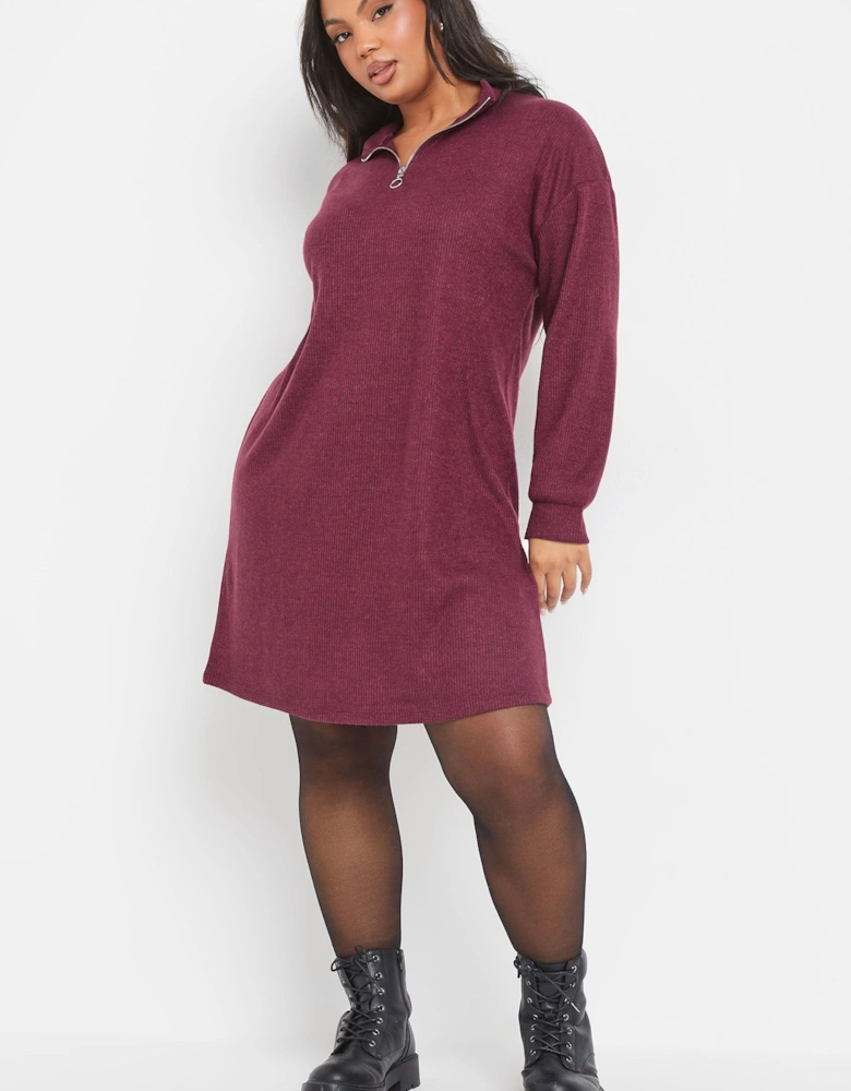 Zip Neck Ribbed Jumper Dress