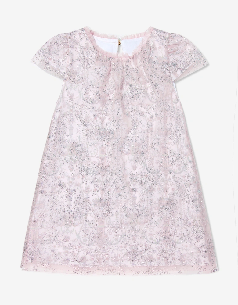 Baby Girls Glittery Toile de Jouy Dress in Pink