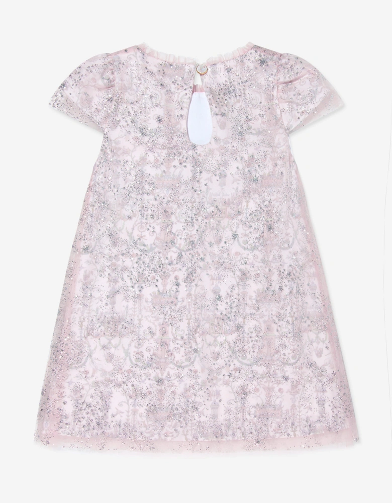 Baby Girls Glittery Toile de Jouy Dress in Pink