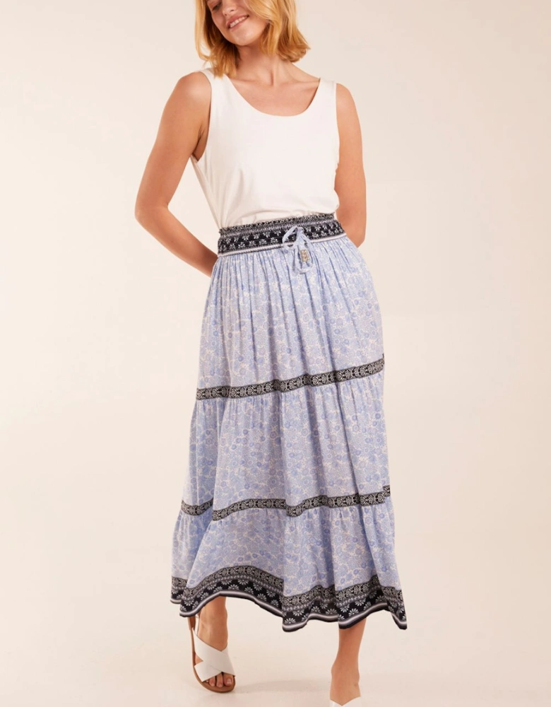 Contrast Printed Tiered Skirt