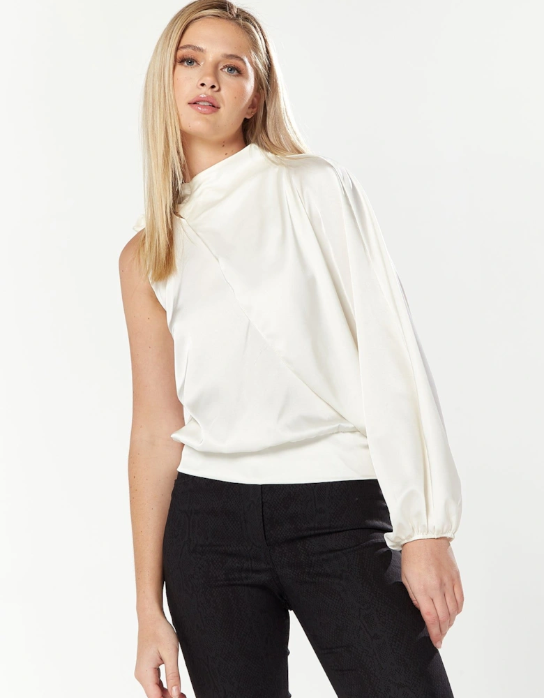 Asymmetric Voluminous Sleeve Top White
