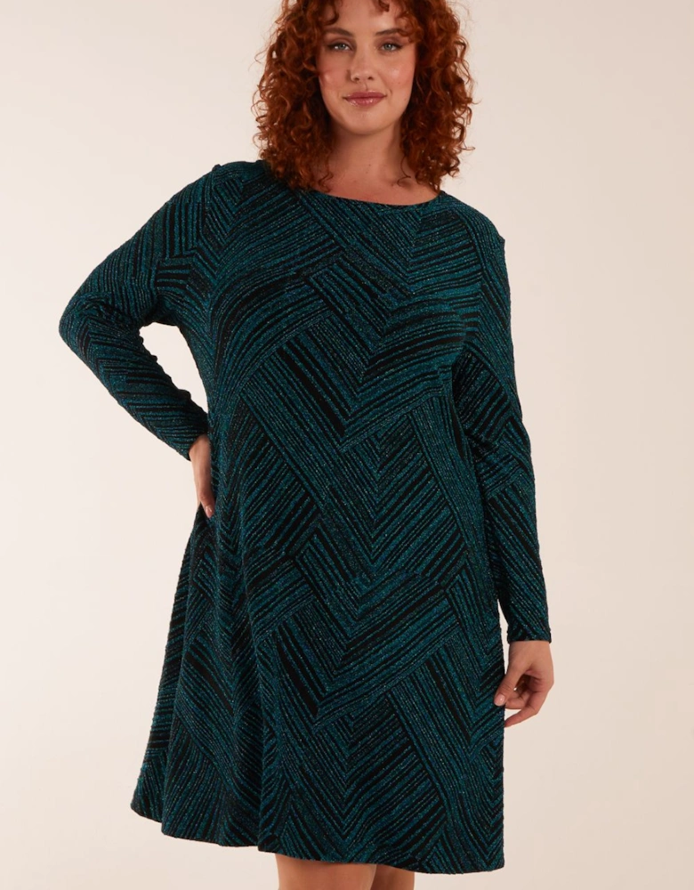 Curve Stripe Glittery Long Sleeve Shift Dress