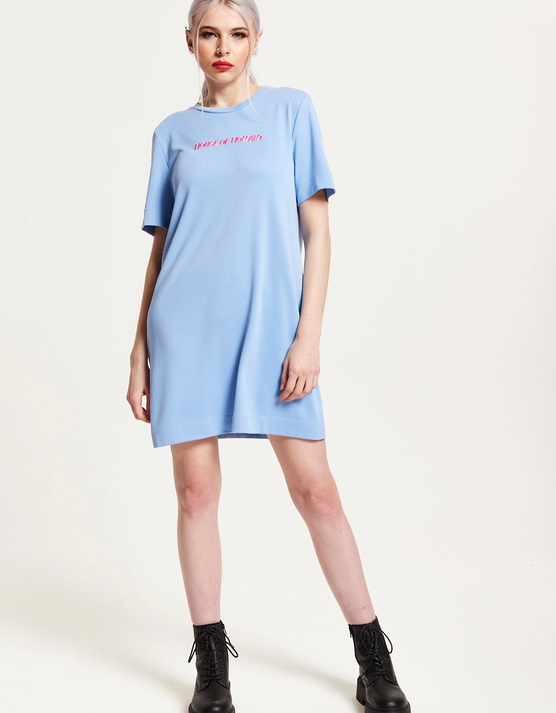 Blue Tencel T-Shirt Dress With Logo Embroidery, 2 of 1
