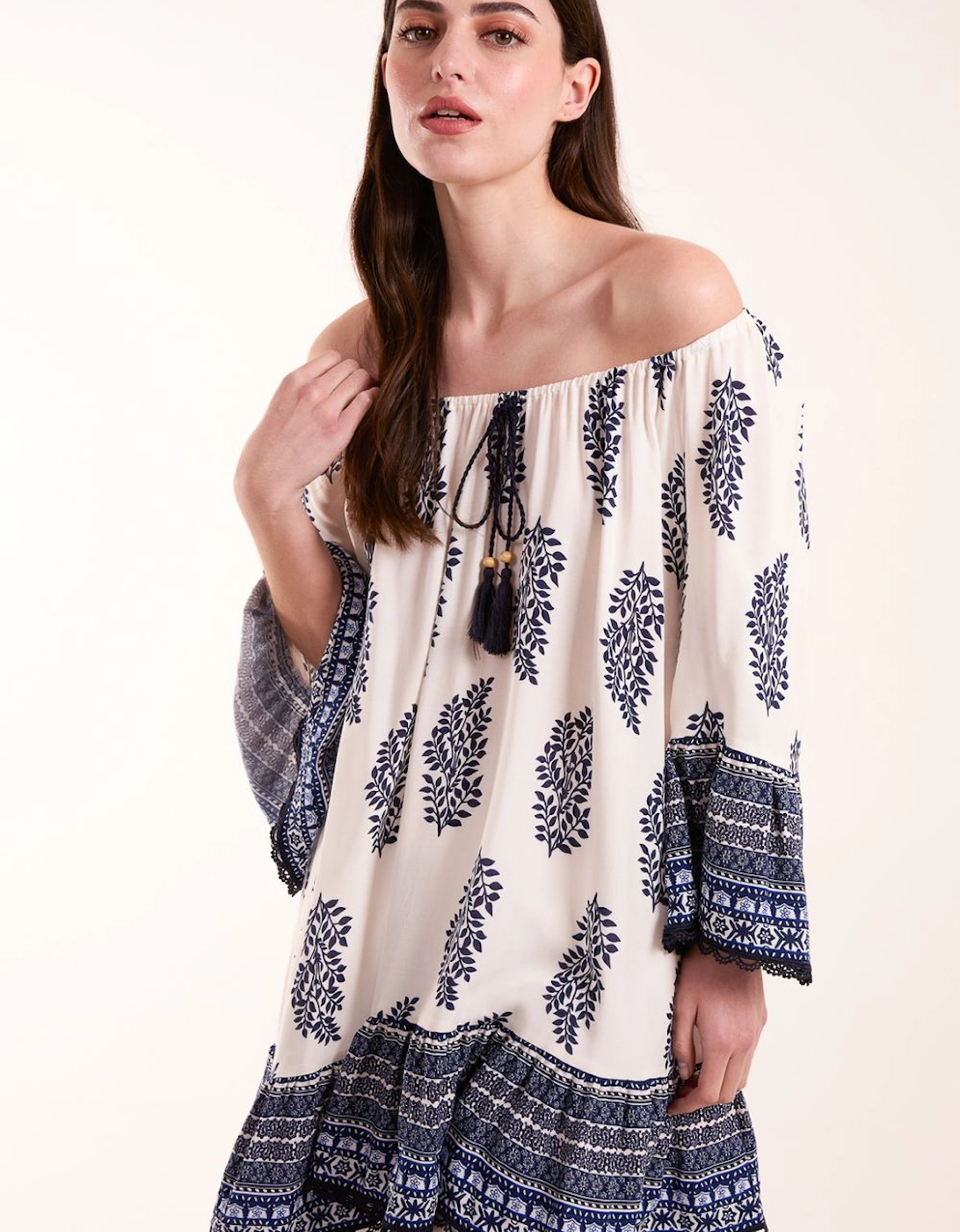 Mix Print Bardot With Tassel Dress, 2 of 1