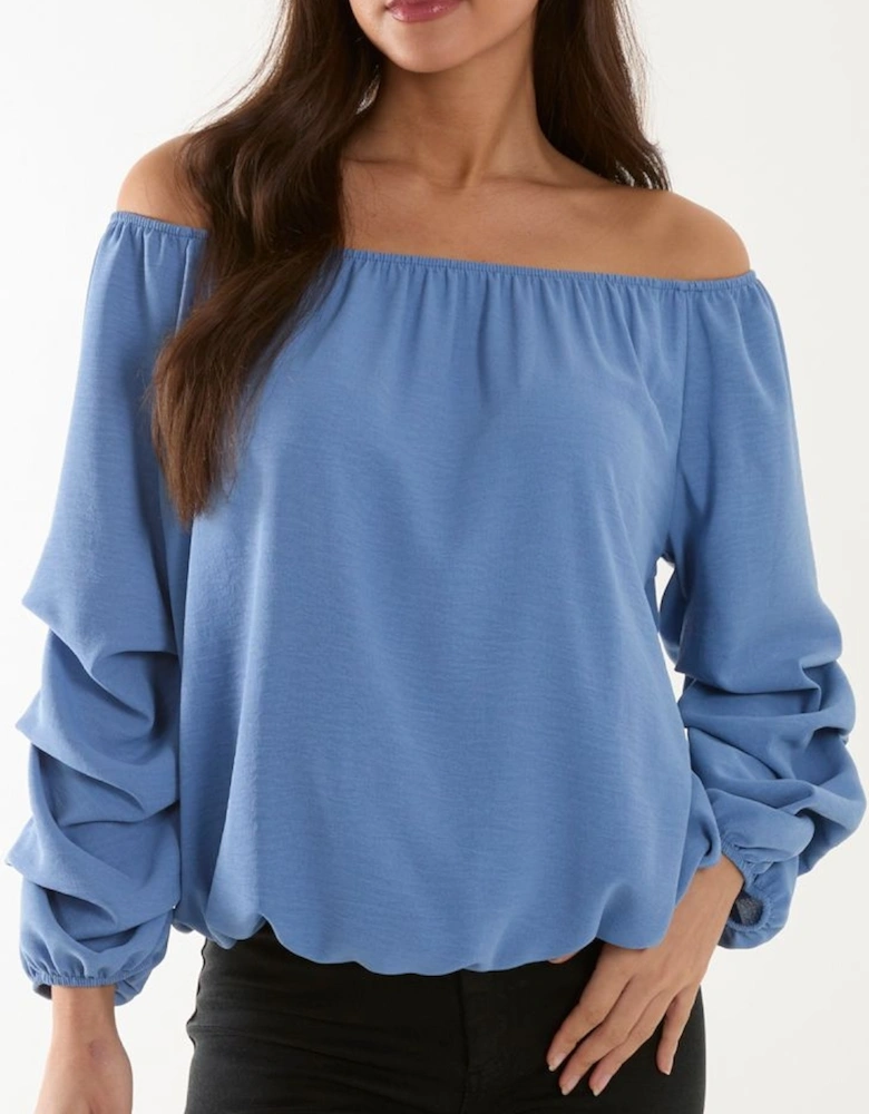 Bardot Elasticated Ruched Sleeve Top