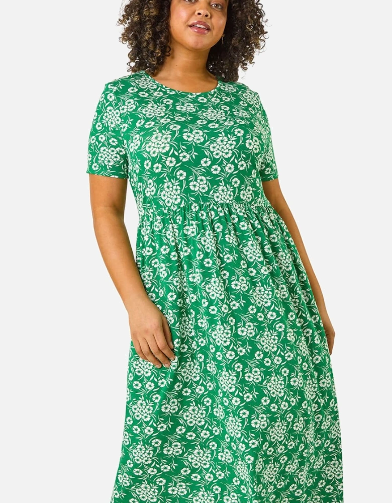 Curve Floral Print Stretch Midi Dress