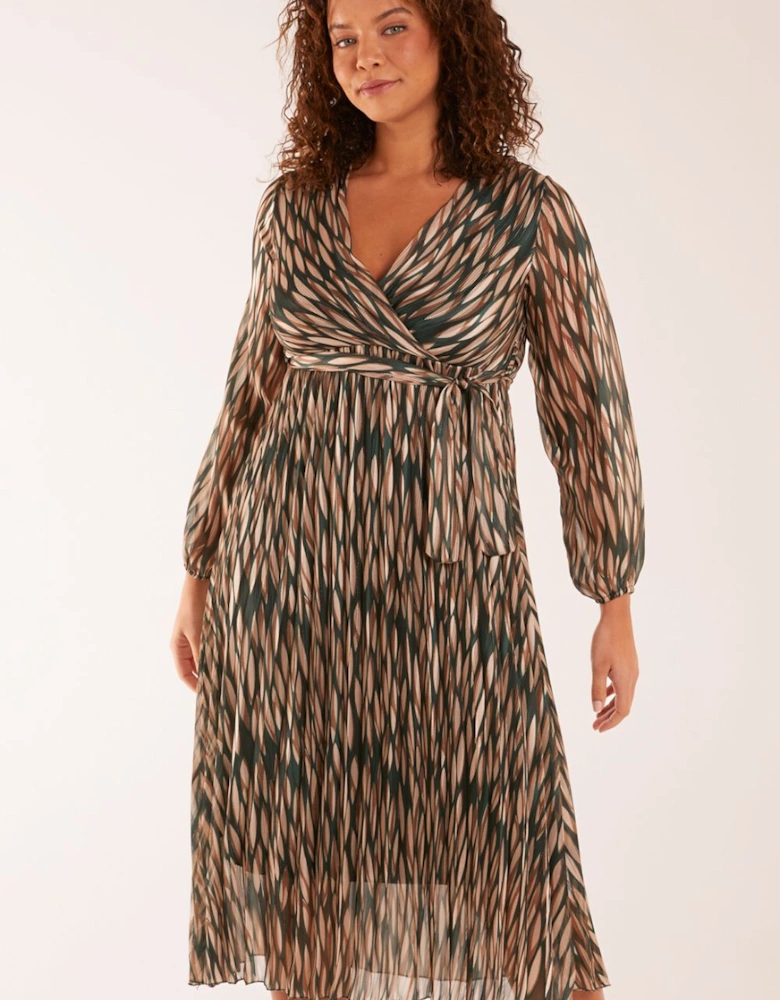 Wrap Over Metallic Vertical Print Dress