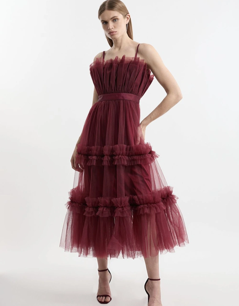 Tulle Bandeau Tiered Midi Dress