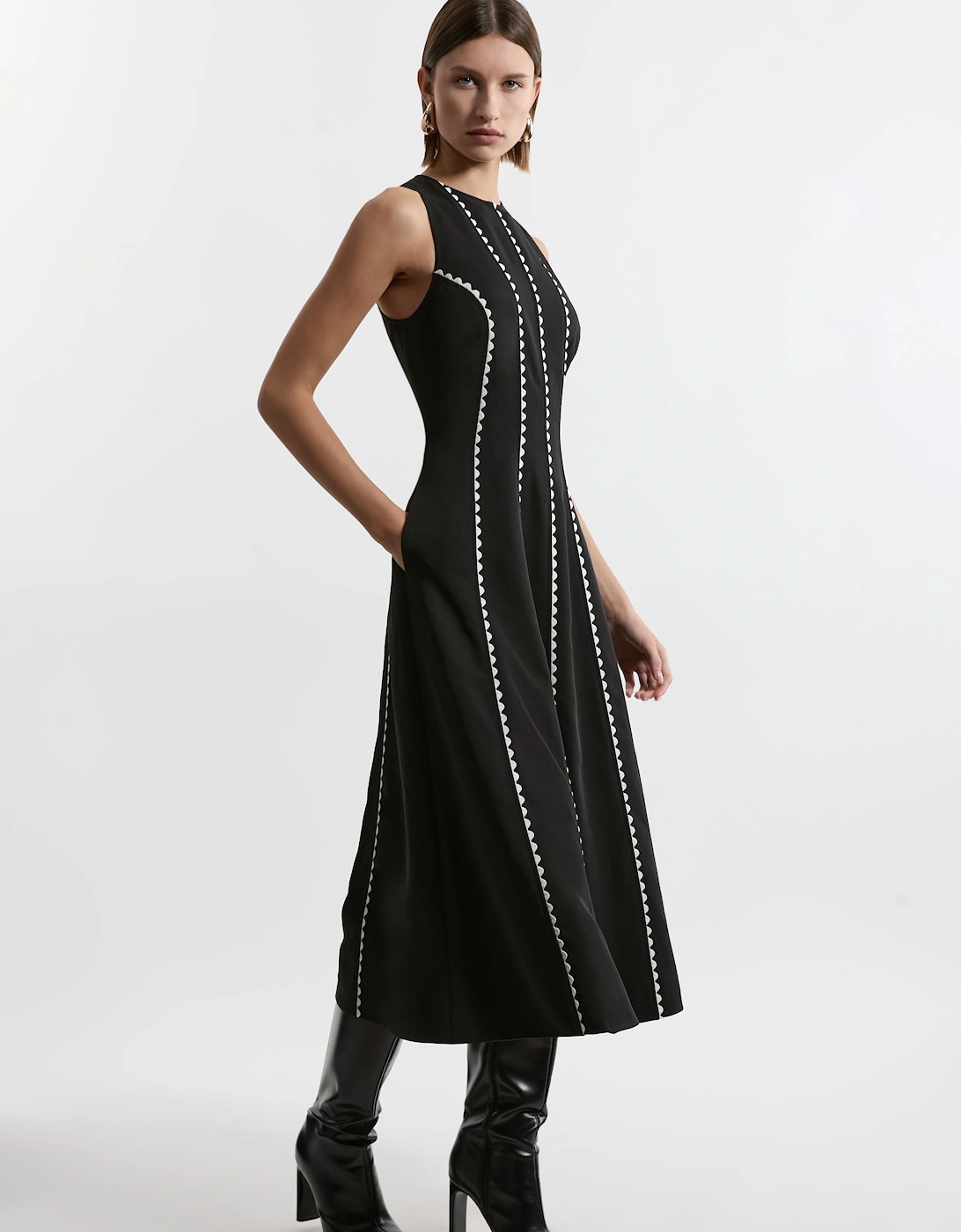 Scallop Trim Panelled Twill Woven Maxi Dress, 2 of 1