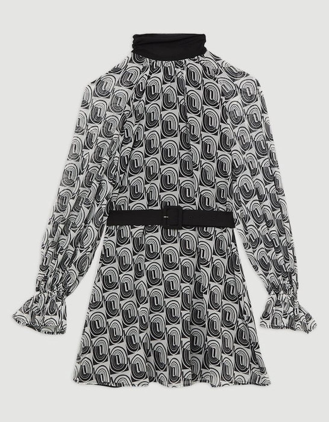 Georgette Tie Neck Belted Woven Mini Dress