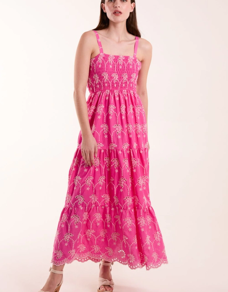 Shirred Bust Midi Dress With Straps