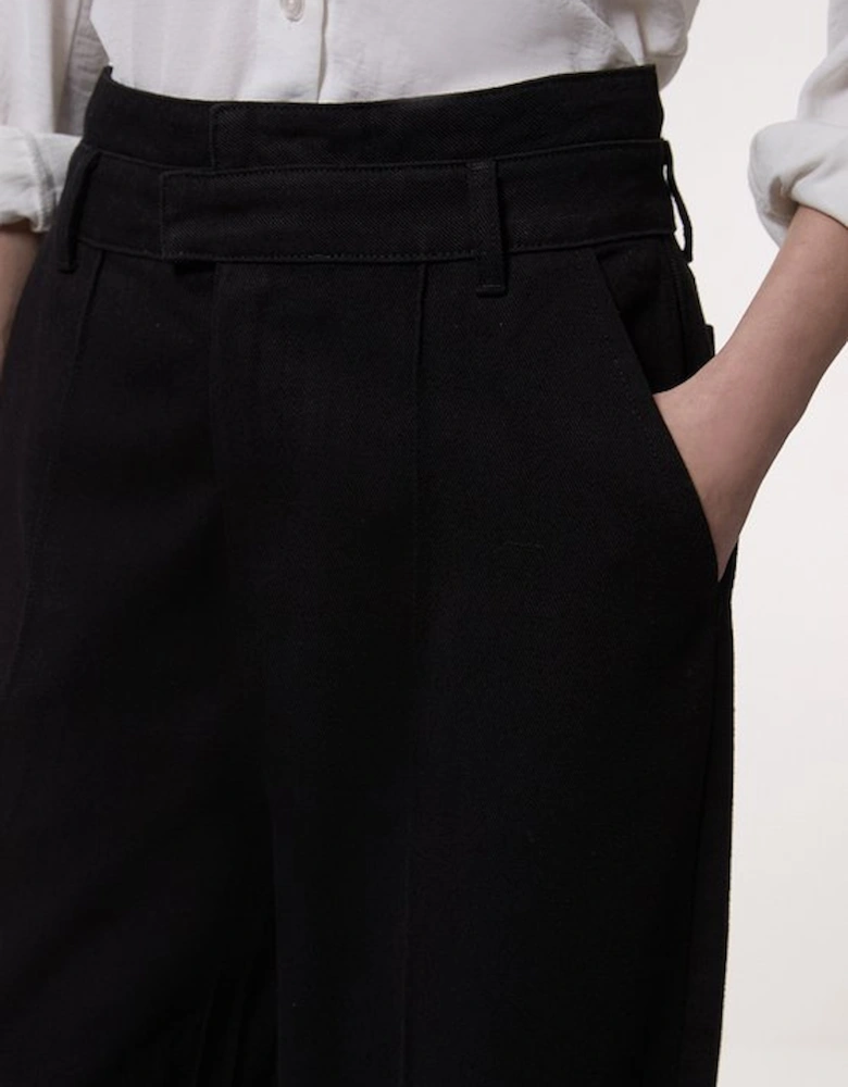 Denim Waistband Detail Wide Leg Trousers