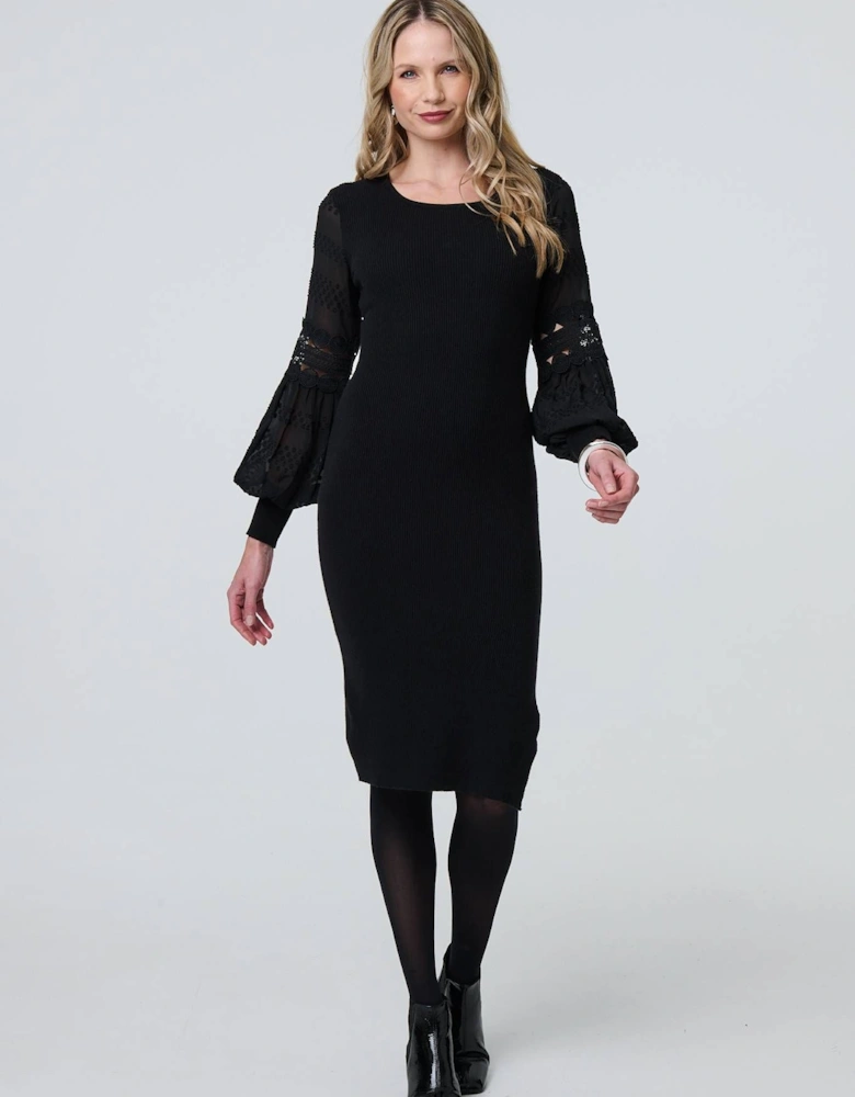 Long Sheer Sleeve Bodycon Knit Dress