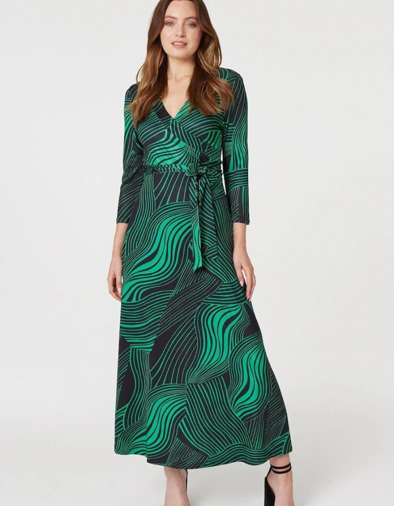 Abstract Print Maxi Wrap Dress