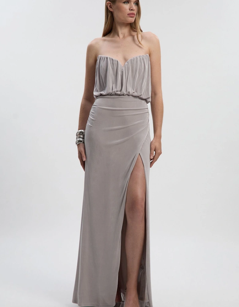 Petite Drapey Crepe Bandeau Split Maxi Dress