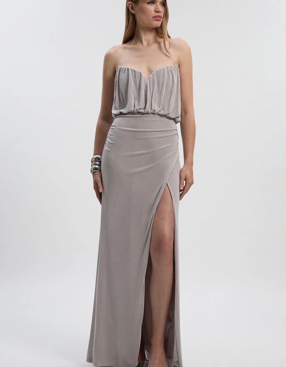 Petite Drapey Crepe Bandeau Split Maxi Dress, 2 of 1