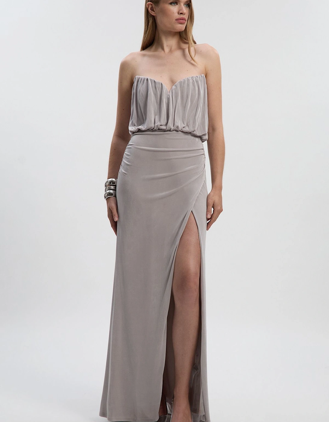 Drapey Crepe Bandeau Split Maxi Dress, 2 of 1