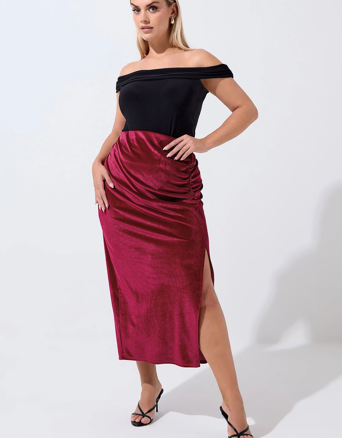 Velvet Ruched Midi Skirt, 2 of 1