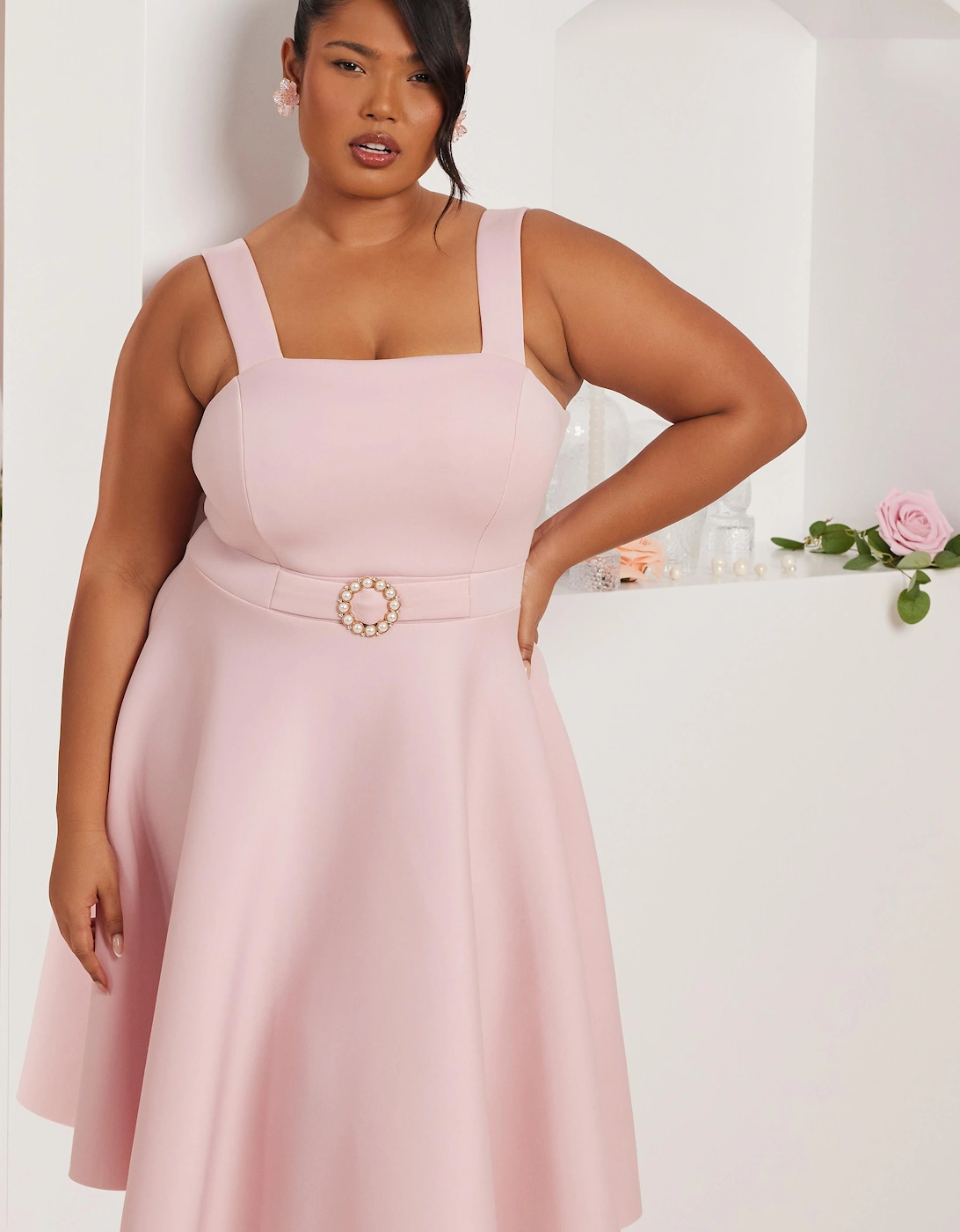 Pink Curve Belted Skater Dress, 2 of 1