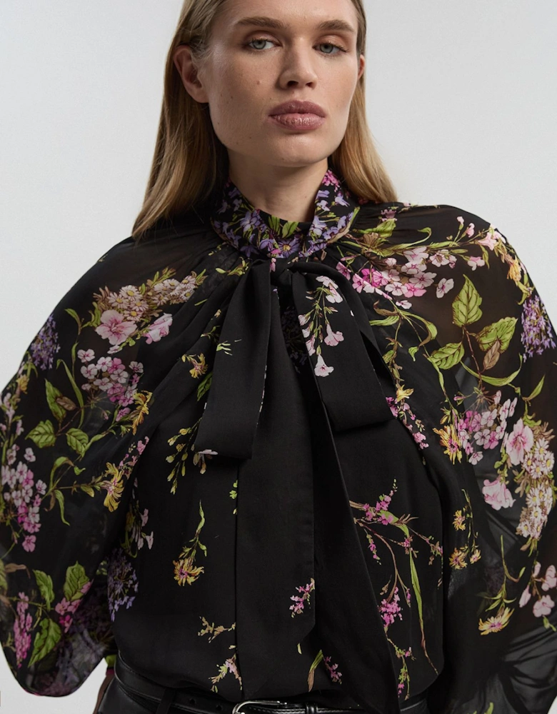 Floral Border Print Viscose Balloon Sleeve Shirt