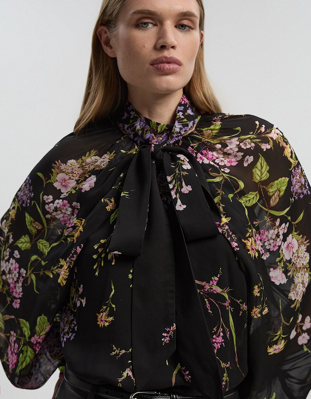 Floral Border Print Viscose Balloon Sleeve Shirt, 2 of 1