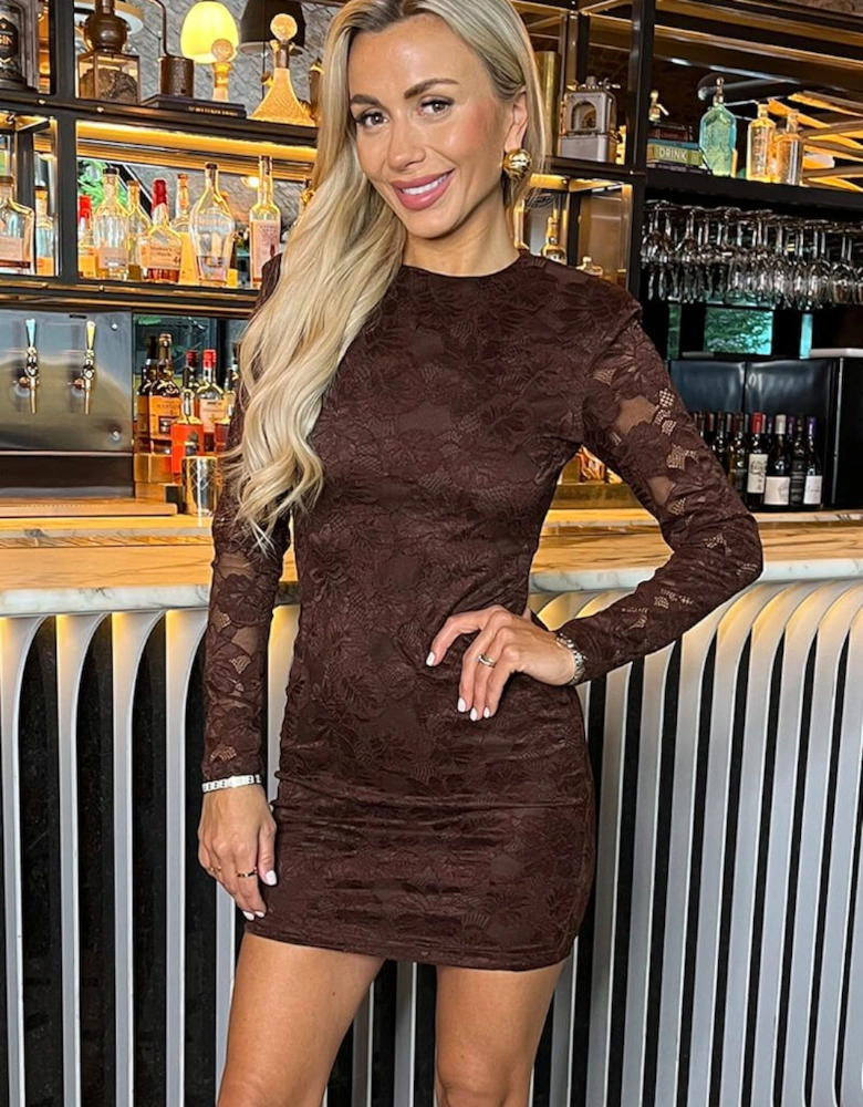 Chocolate Lace Long Sleeve Bodycon Mini Dress