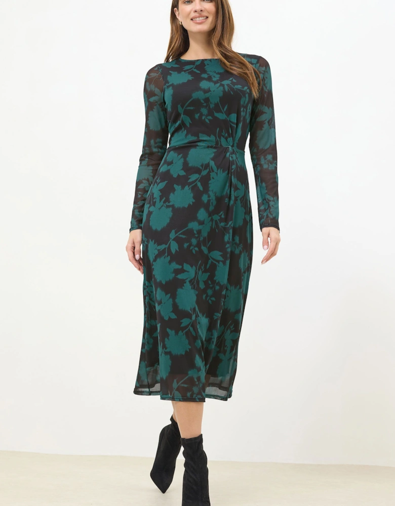 Floral Mesh Twist Side Dress