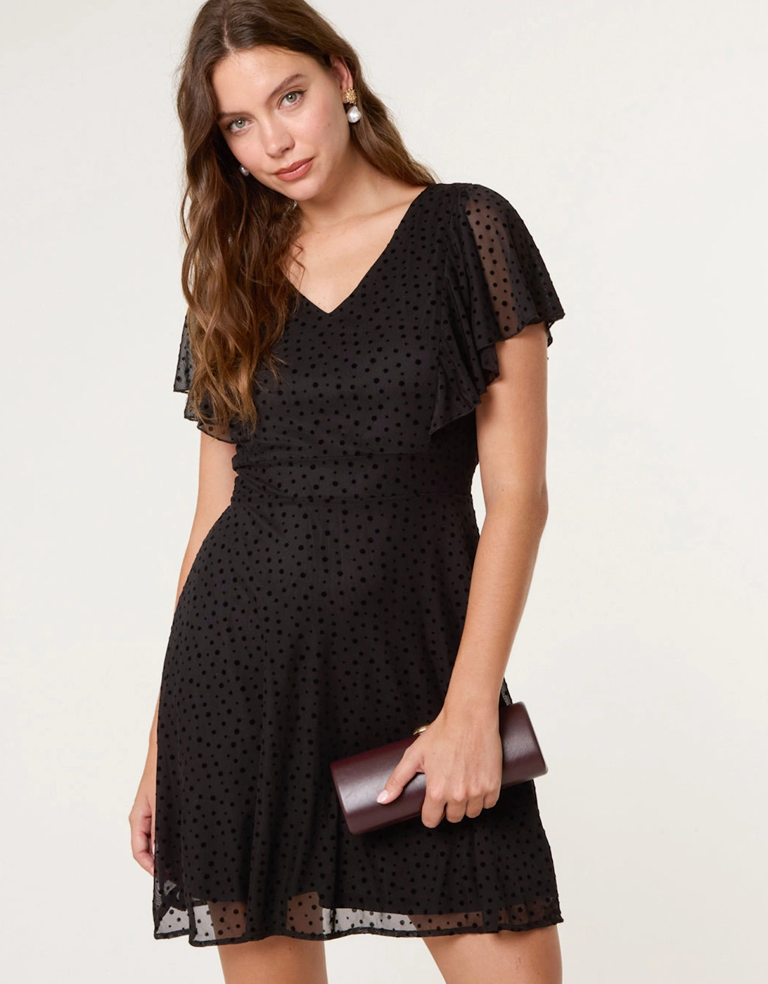 Black Flippy Sleeve Flared Mini Dress, 2 of 1