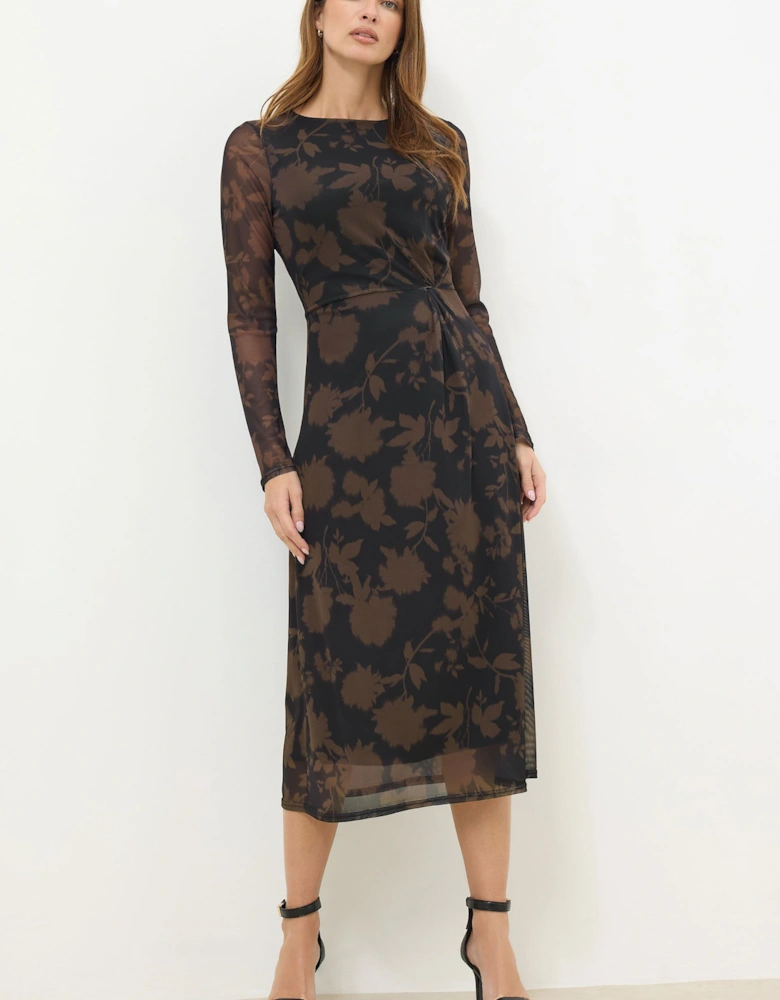 Floral Mesh Twist Side Dress