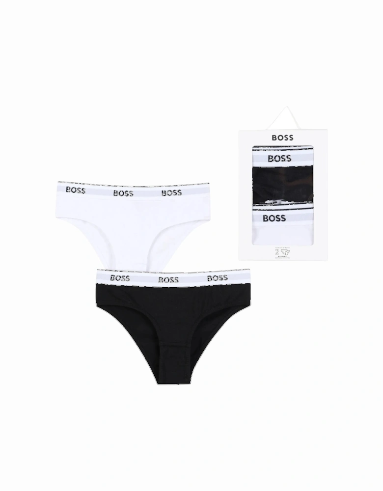Girls 2-Pack Classic Logo Briefs, Black/White