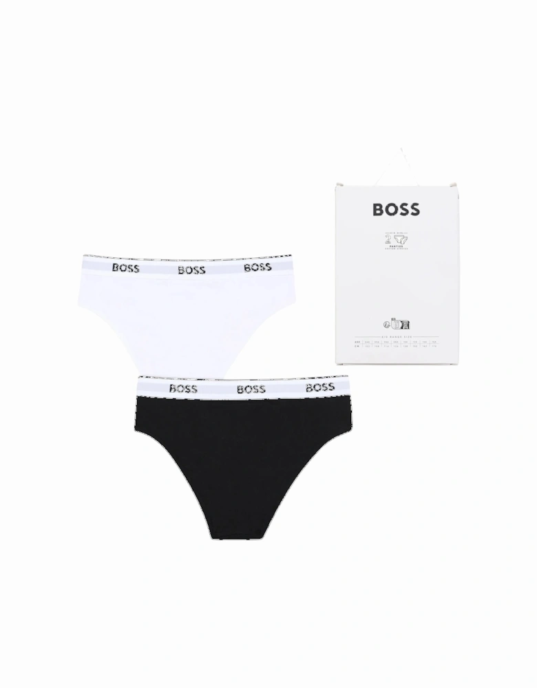 Girls 2-Pack Classic Logo Briefs, Black/White