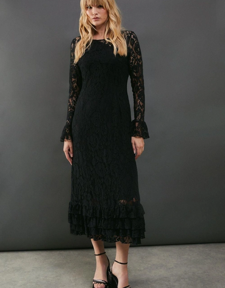 Lace Tiered Ruffle Midaxi Dress