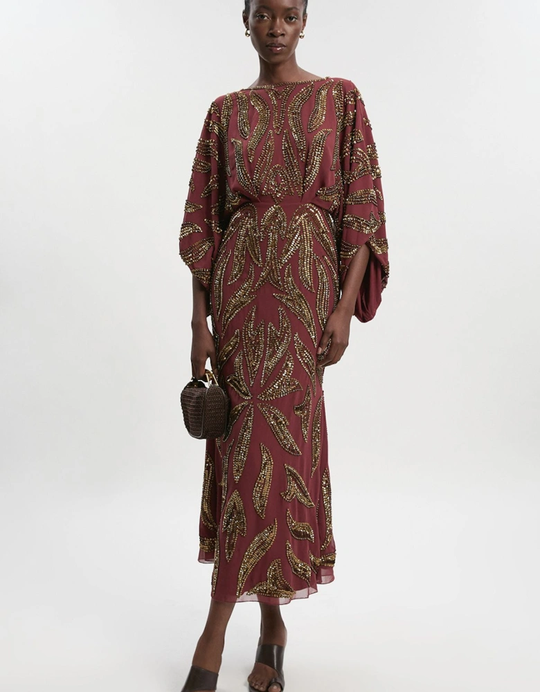 Petite Kimono Sleeve Embellished Maxi Dress