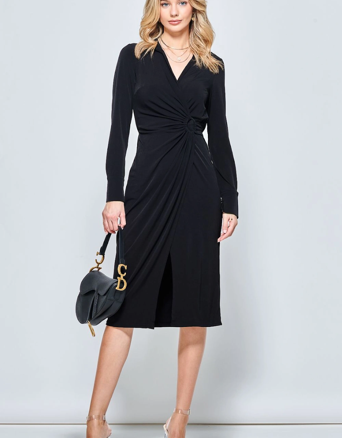 Long Sleeve Wrap Midi Shirt Dress, 2 of 1